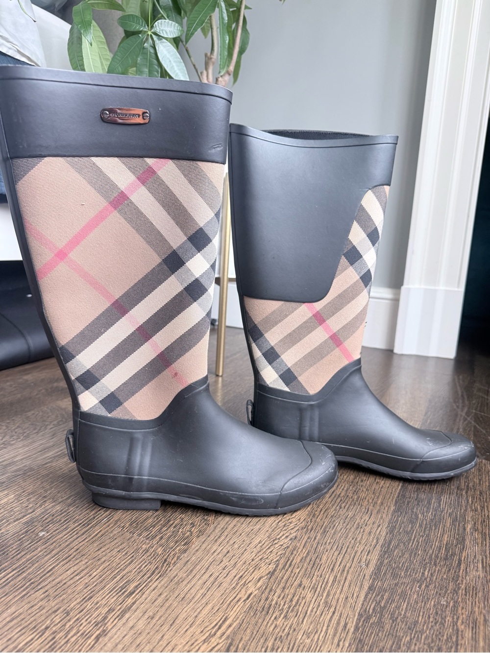 Burberry Black and Beige Plaid Women's Rain Boots